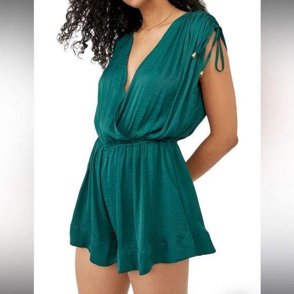 Free People Pants - Free People Dark Green Bea Sleeveless Romper